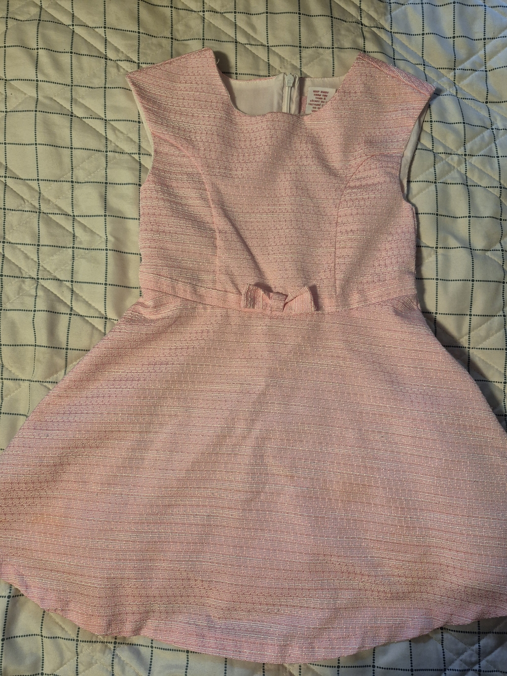 Pink Textured Cap-Sleeve Fit & Flare Dress